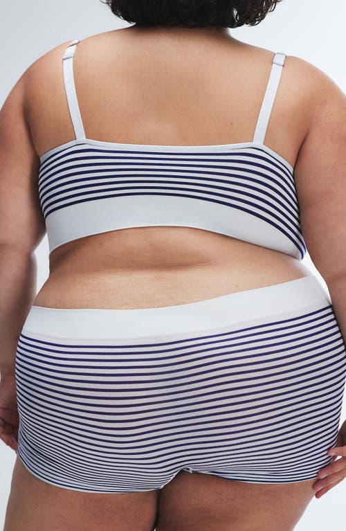 Savage X Fenty Seamless Stripe Boyshorts In Hazy White/dark Stormy Blue