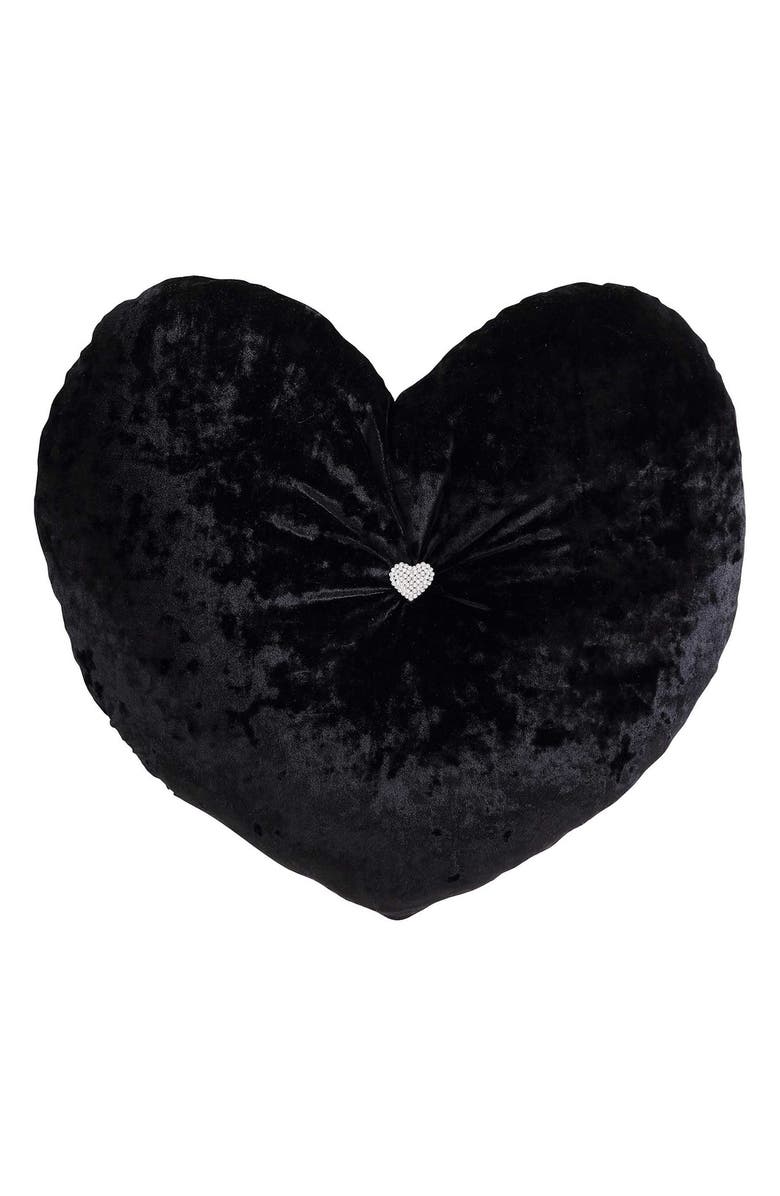 Betsey Johnson Velvet Heart Plush Throw Pillow, Main, color, Black