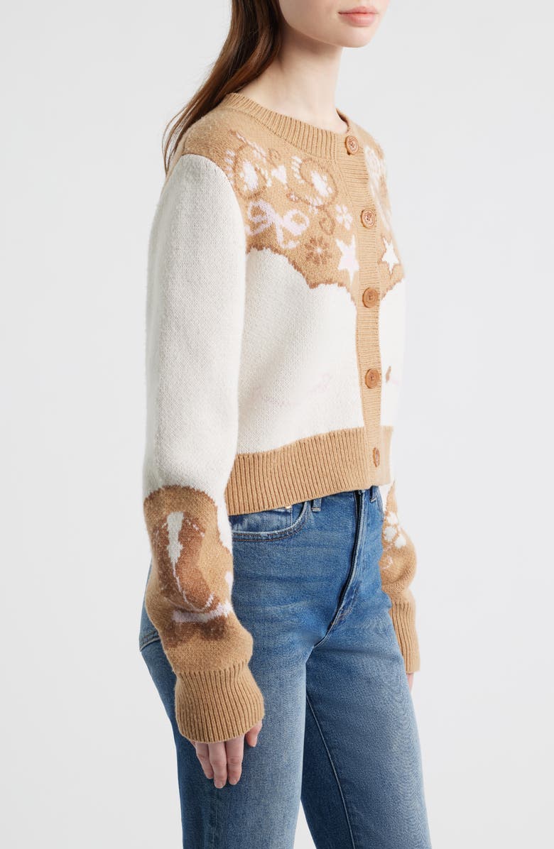 LoveShackFancy Leyah Jacquard Detail Wool Blend Cardigan, Alternate, color, Prairie Sand