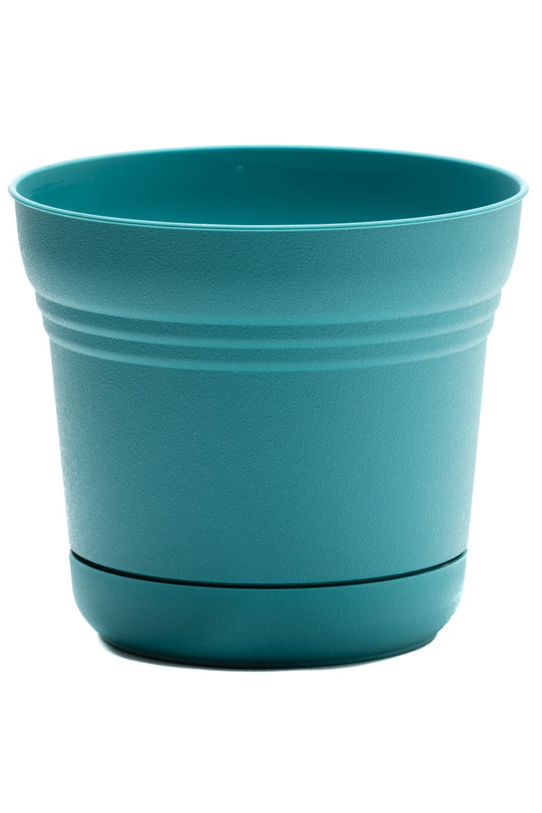 Saturn Round Planter 12"Bermuda Teal,Durable Plastic, 3 Gallon, Main, color, Blue