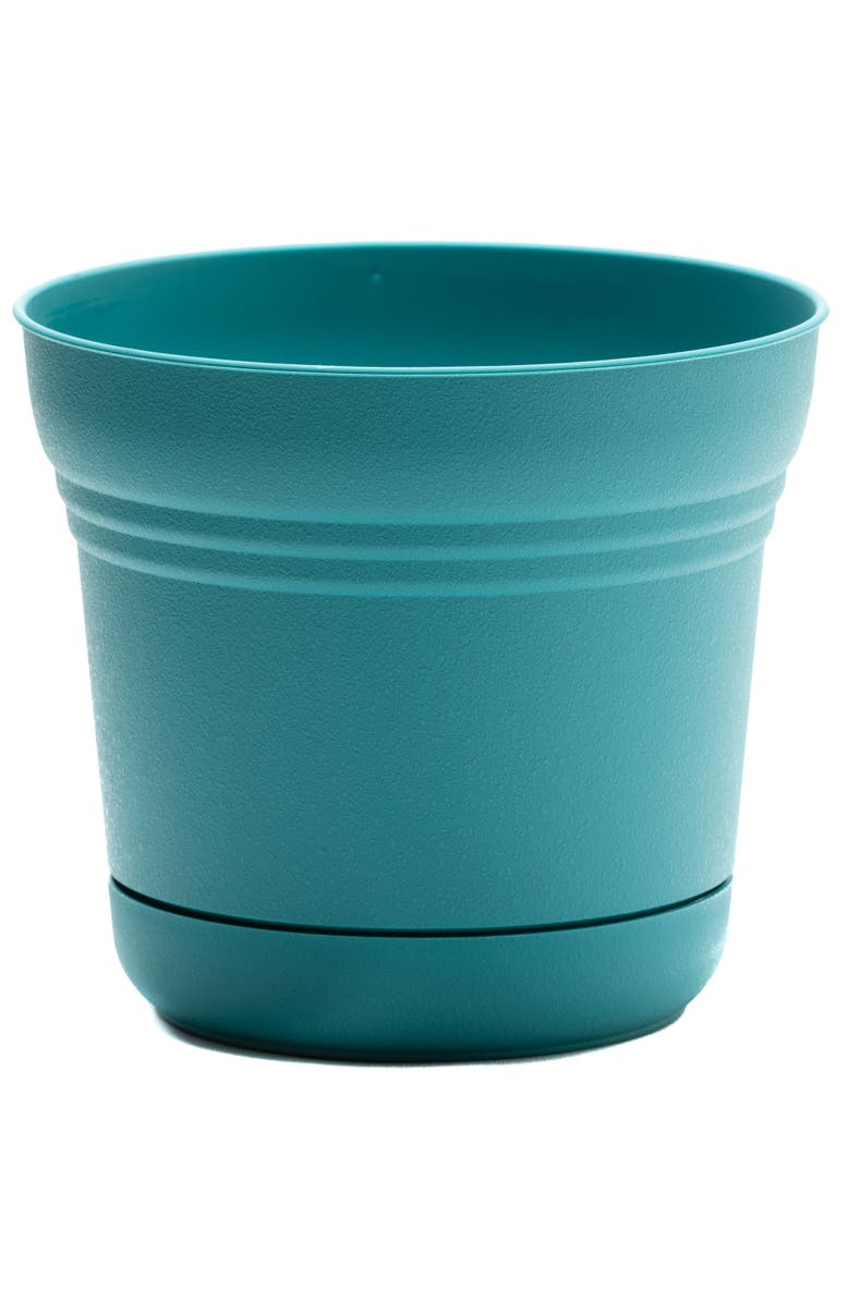 Bloem Saturn Round Planter 12"Bermuda Teal,Durable Plastic, 3 Gallon, Main, color, Blue