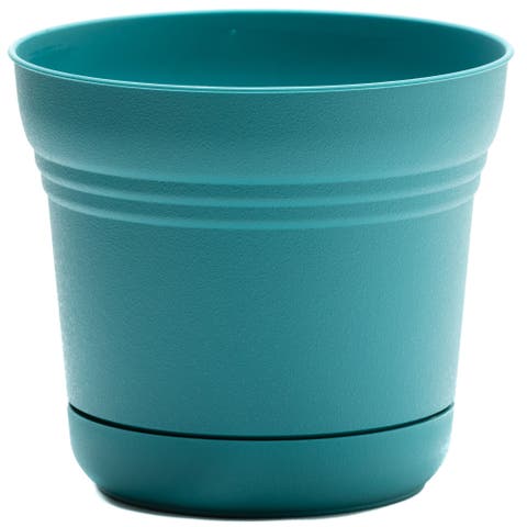 Saturn Round Planter 12"Bermuda Teal,Durable Plastic, 3 Gallon
