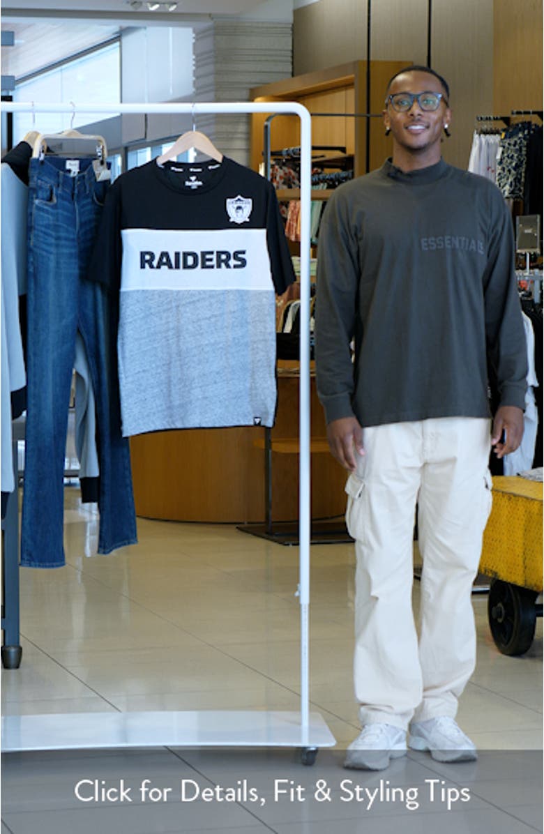 Men's Fanatics Branded Black/Heathered Gray Las Vegas Raiders Throwback Colorblock T-Shirt, sales video thumbnail