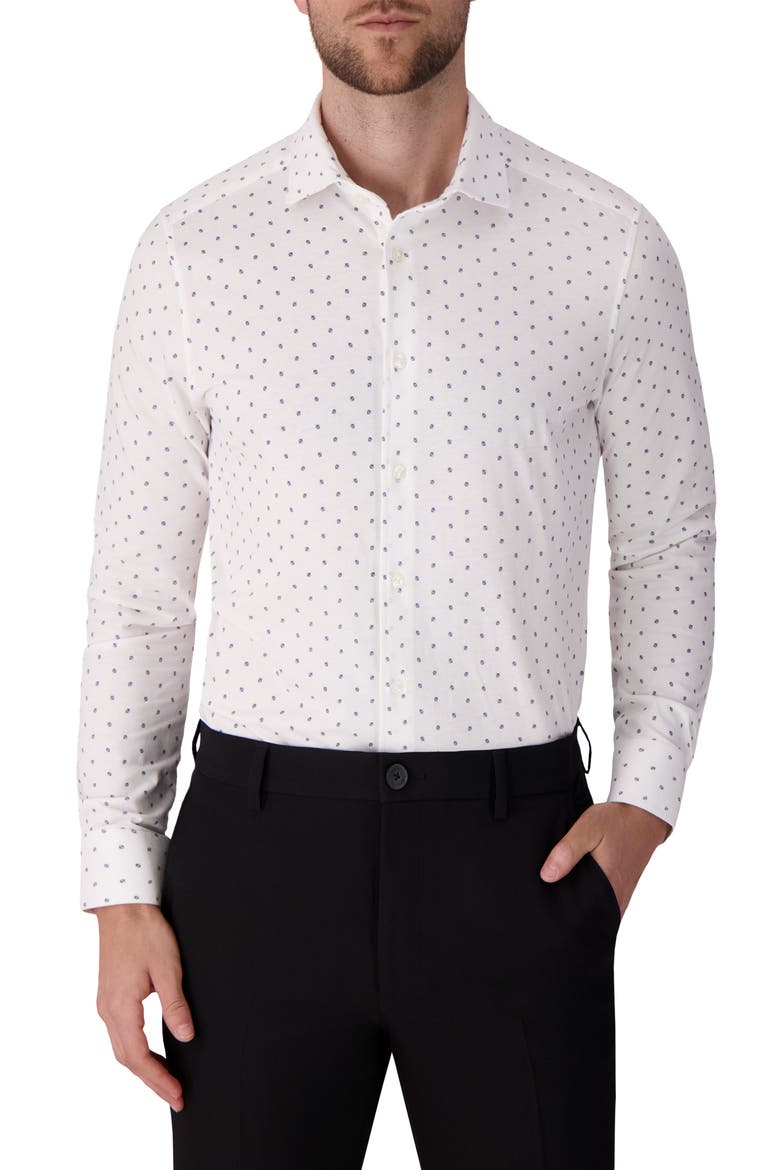 Regular Fit Geometric Print Knit Cotton Dress Shirt, Main, color, WHITE
