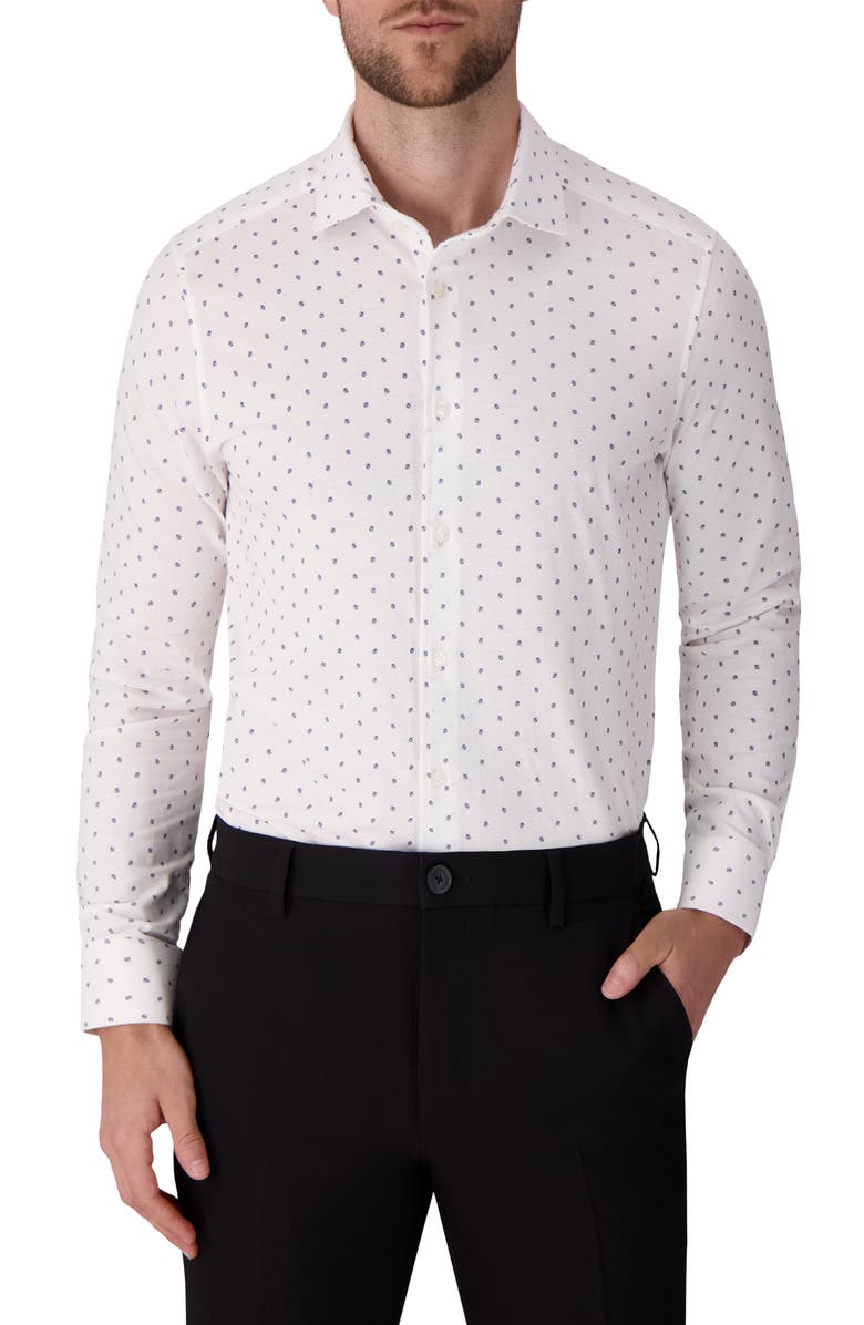 Victor Emmanuel Regular Fit Geometric Print Knit Cotton Dress Shirt, Main, color, White
