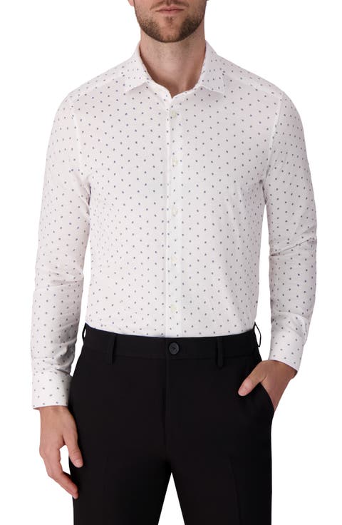 Regular Fit Geometric Print Knit Cotton Dress Shirt