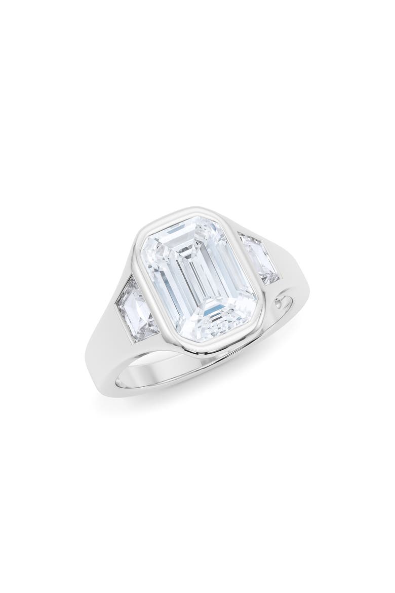 Emerald with Trapezoid Lab Created Diamond Ring, Main, color, 2.00 CTW 18K WHITE GOLD