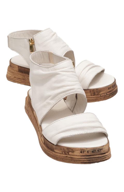 Lunas Leather Side-Zip Flat Heel Sandal