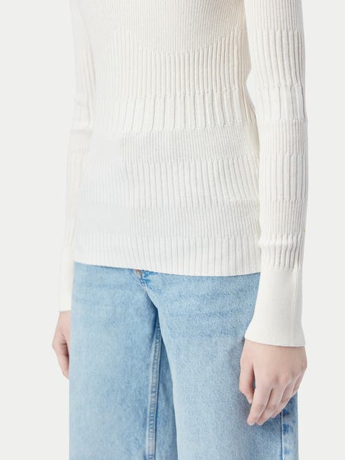 Gobi Mongolian Cashmere Ribbed Cotton Silk Cashmere Blend Sweater In Whisper White