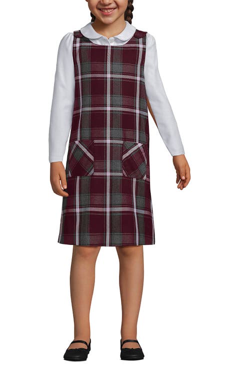 Girls Plaid Button Shoulder Patch Pocket Jumper