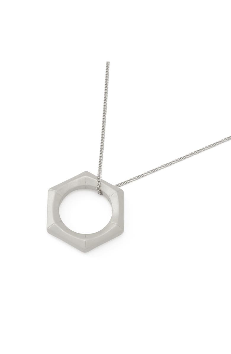 AllSaints Hexagon Pendant Necklace, Alternate, color, Warm Silver