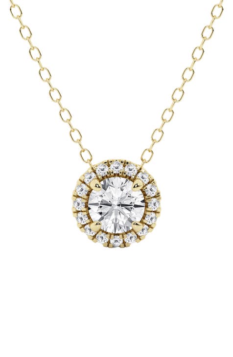 Round Lab Created Diamond Halo Pendant Necklace - 0.63ct.