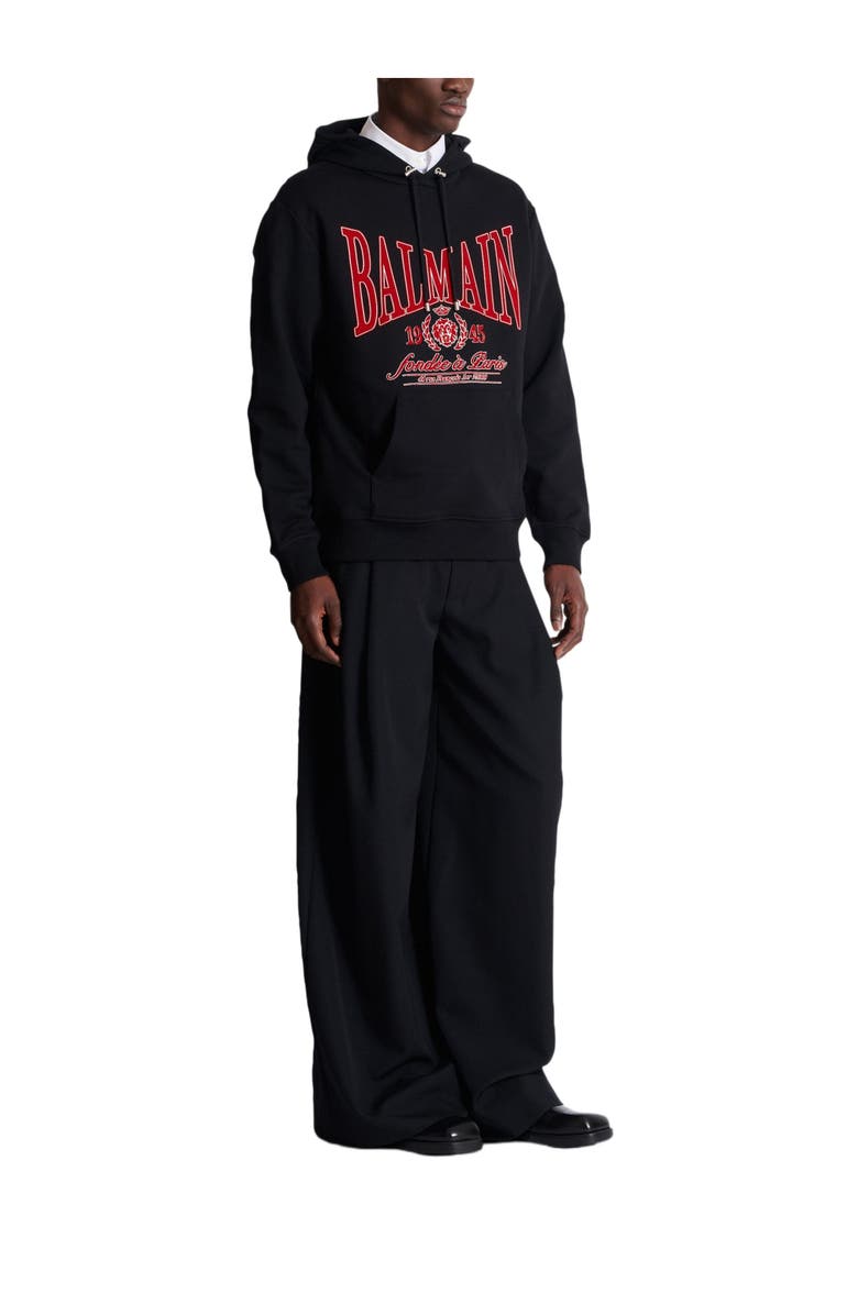 Balmain Flocked Balmain College hoodie, Alternate, color, 