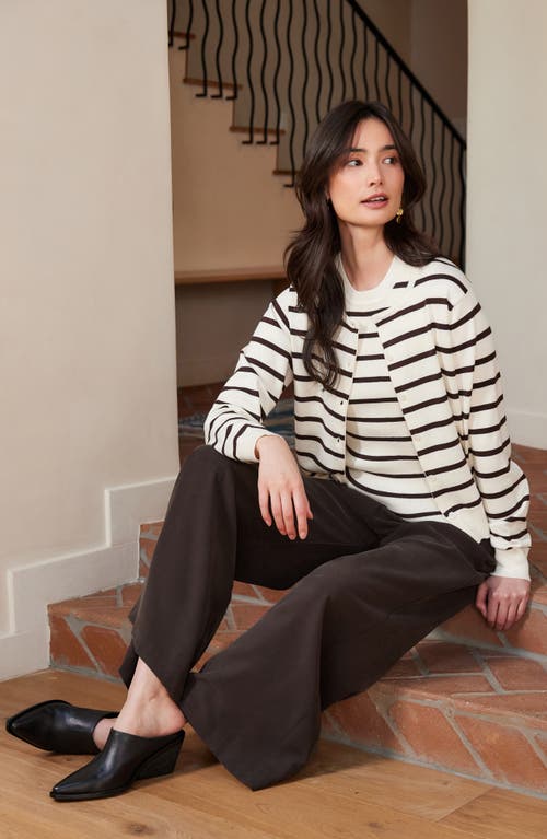 Karen Kane Stripe Cardigan In White