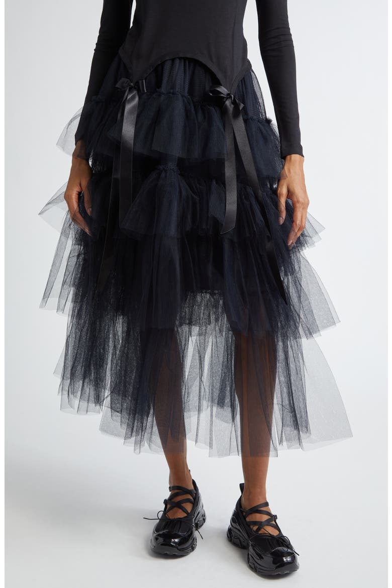 Tiered Tulle Tutu Midi Skirt, Main, color, BLACK