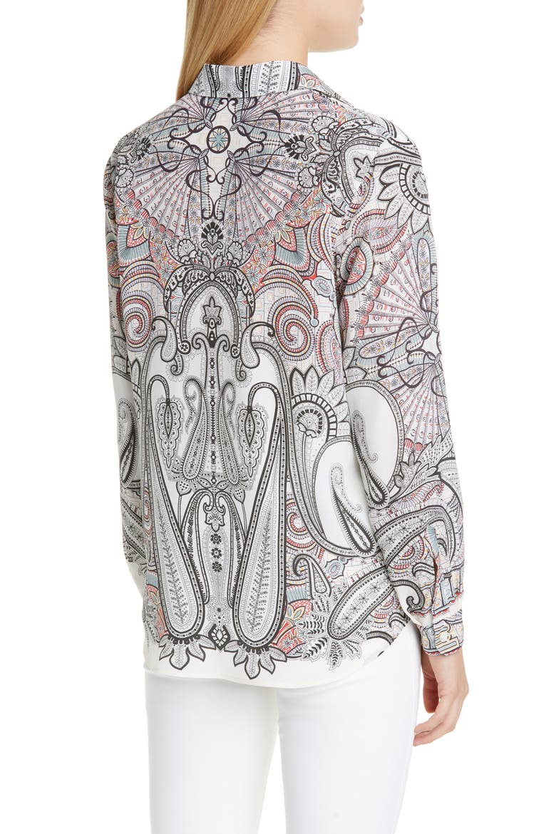 Paisley Print Silk Blouse, Alternate, color, BLACK