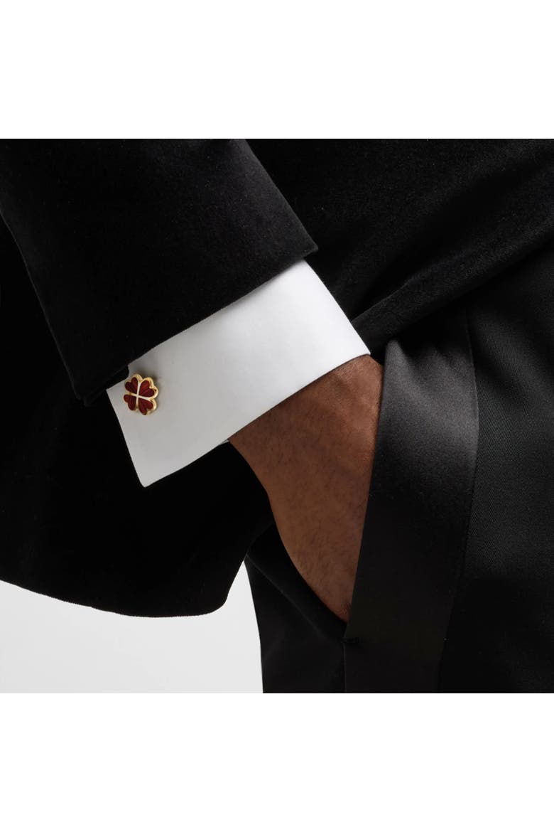 Four Leaf Clover Sterling Silver Gold Vermeil Cufflinks, Alternate, color, RED