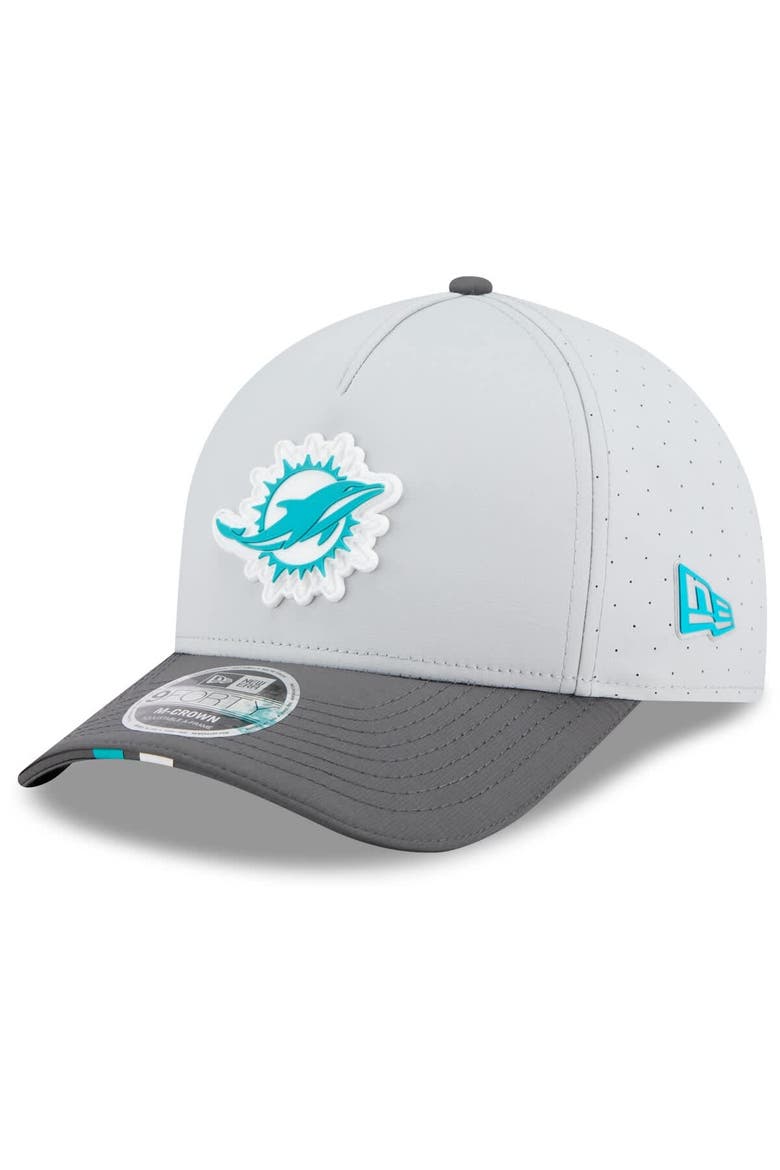 Men's New Era  Gray/Graphite Miami Dolphins 2025 NFL Training Camp A-Frame 9FORTY Adjustable Hat, Main, color, Gray