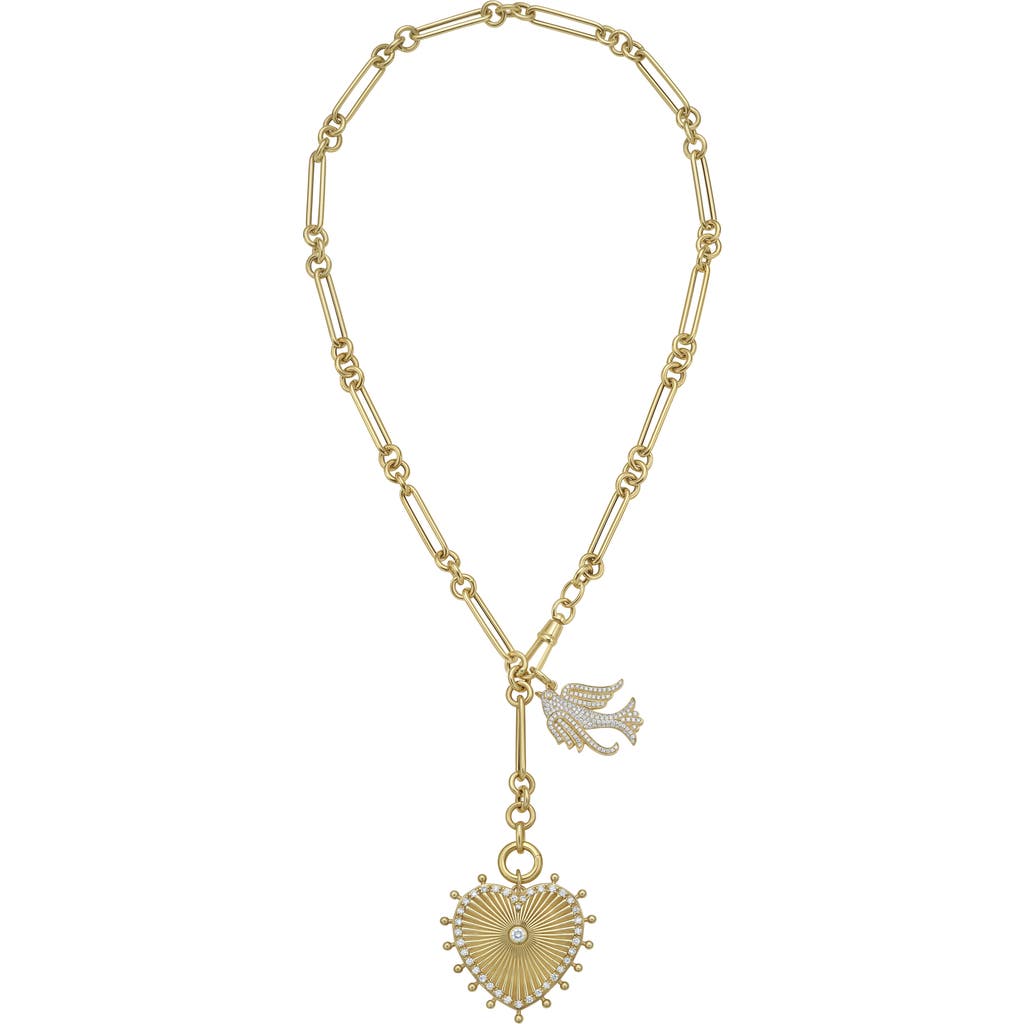 Shop Lionheart 14k Gold Cassandane Large Heart & Lovey Baby Bird Trombone Necklace