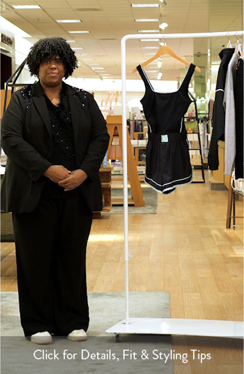 Varsity Blues Mixed Media Romper, sales video thumbnail