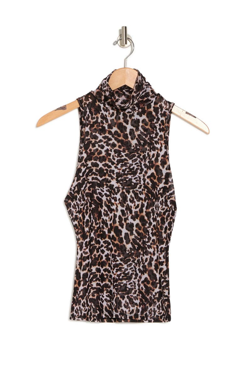 AFRM Holt Sleeveless Turtleneck Mesh Top, Alternate, color, LEOPARD