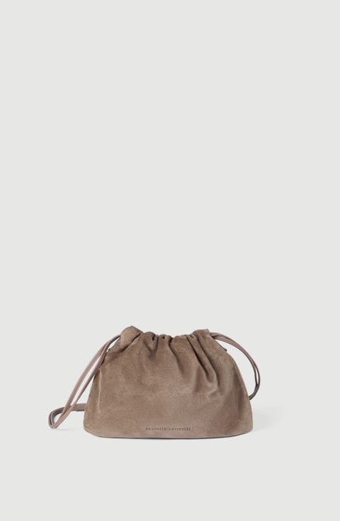 Pouch bag in suede with monili