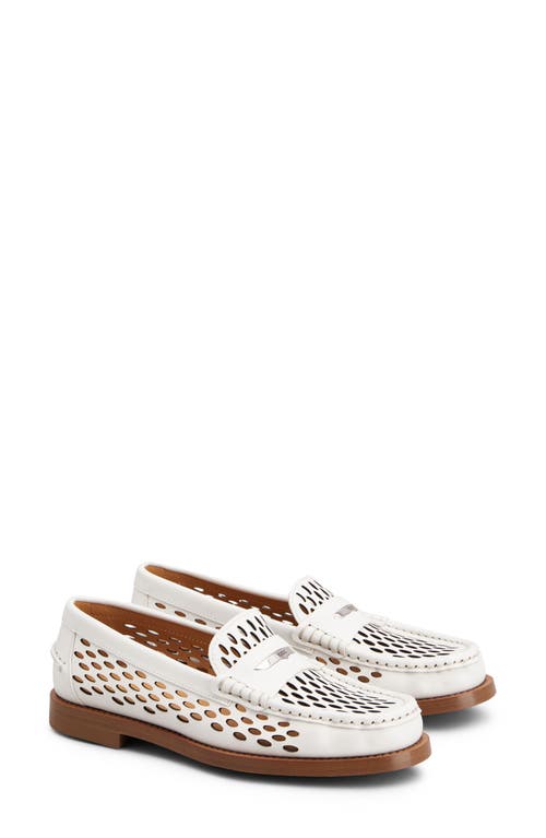 Tod's Perforated Leather Driver Penny Loafers In Bianco Calce