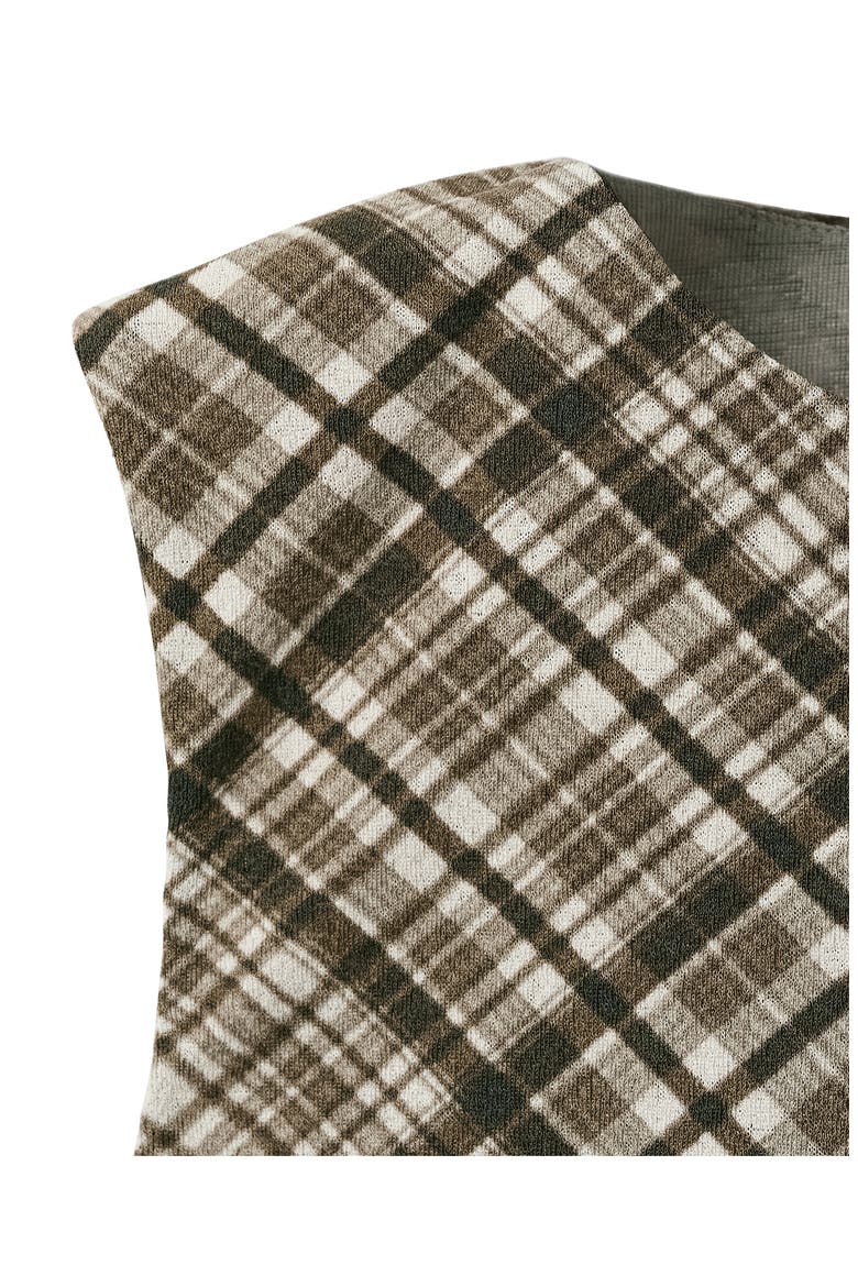 Plaid Draped Sleeveless Top, Alternate, color, BROWN