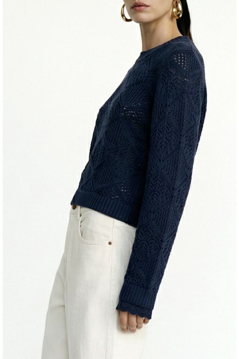 Susana Pointelle Cotton Blend Sweater, Alternate, color, NAVY BLAZER