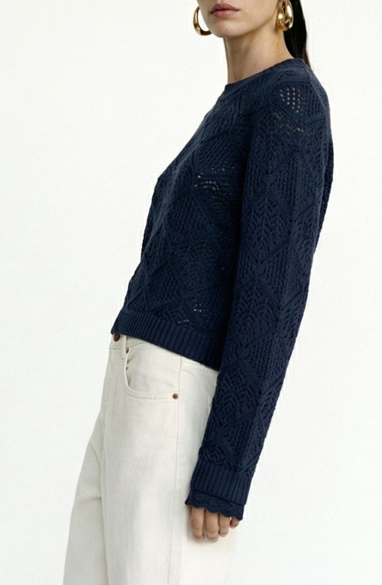 VERO MODA Susana Pointelle Cotton Blend Sweater, Alternate, color, Navy Blazer