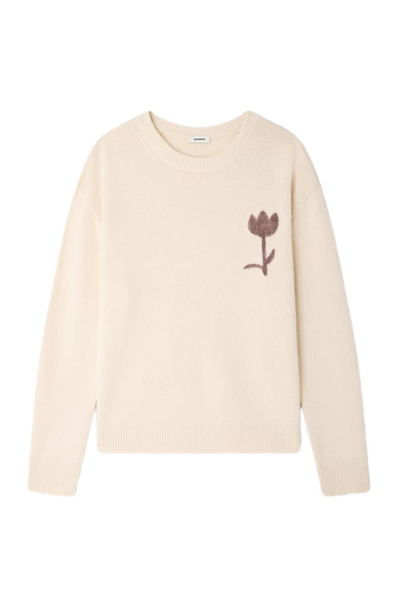 SANDRO Sweatshirt with flower patch, Alternate, color, Butter Cream