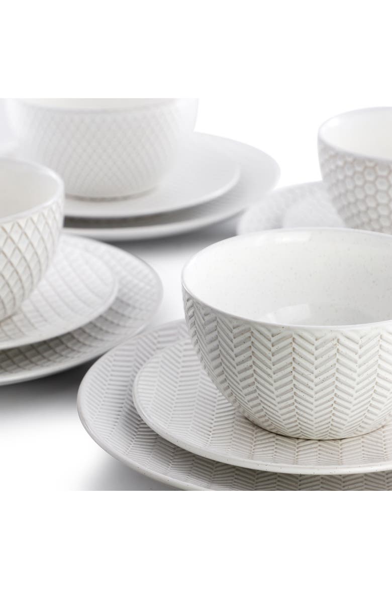 Earlhart 12 Piece Stoneware Dinnerware Set in White, Alternate, color, White