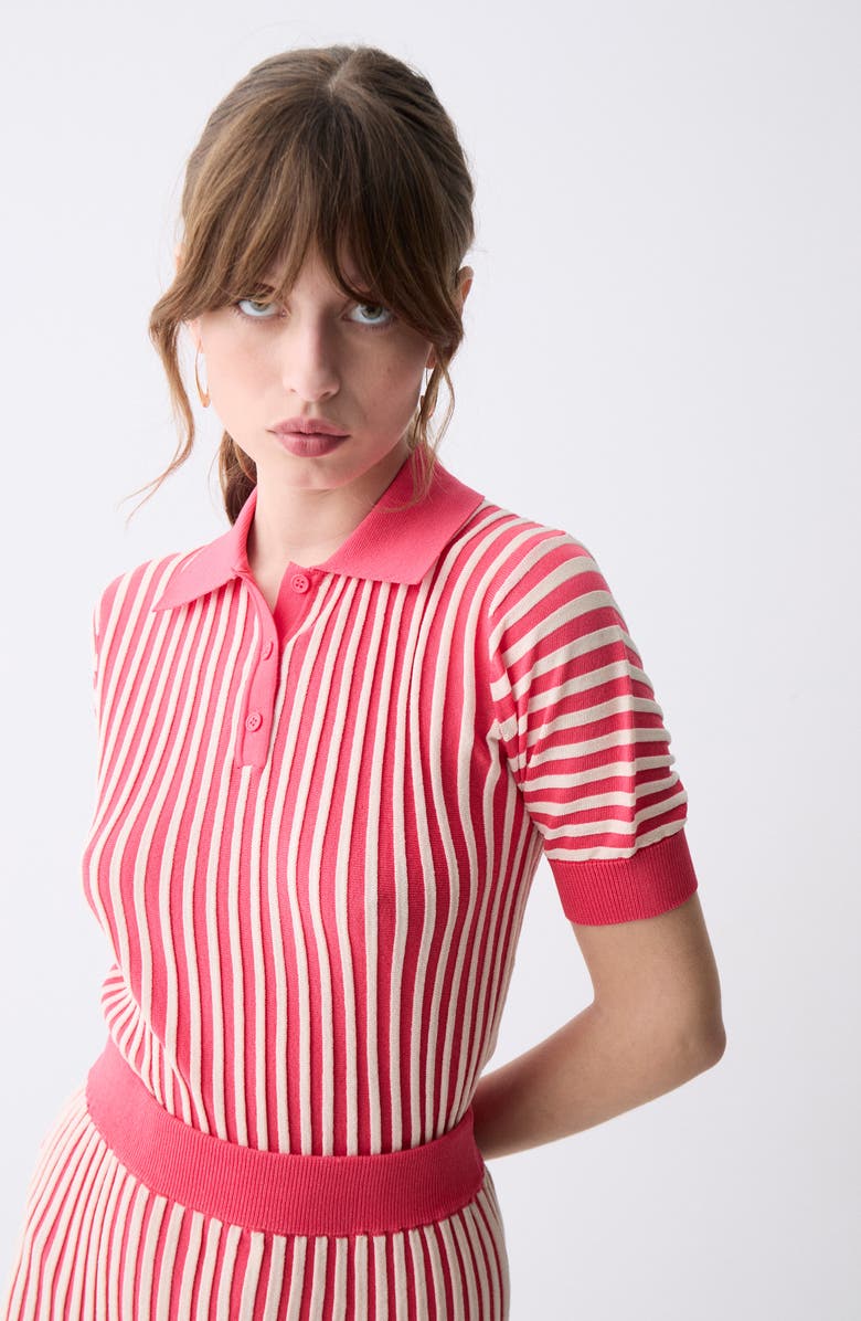 DELUC Amarenta Stripe Polo Sweater, Alternate, color, Red And Beige