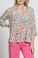 APNY Print Tassel Split Neck Chiffon Top