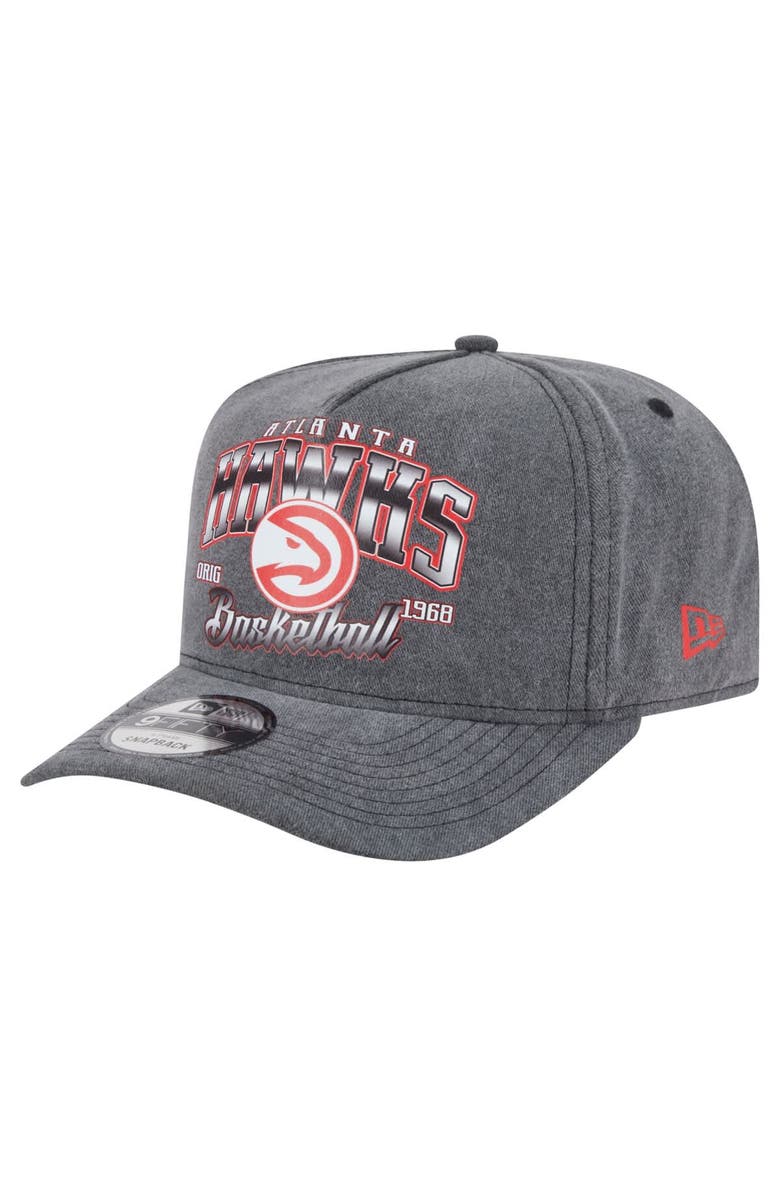 New Era Men's New Era Charcoal Atlanta Hawks Throwback Washed Pre-Curved 9FIFTY Snapback Hat, Main, color, Charcoal