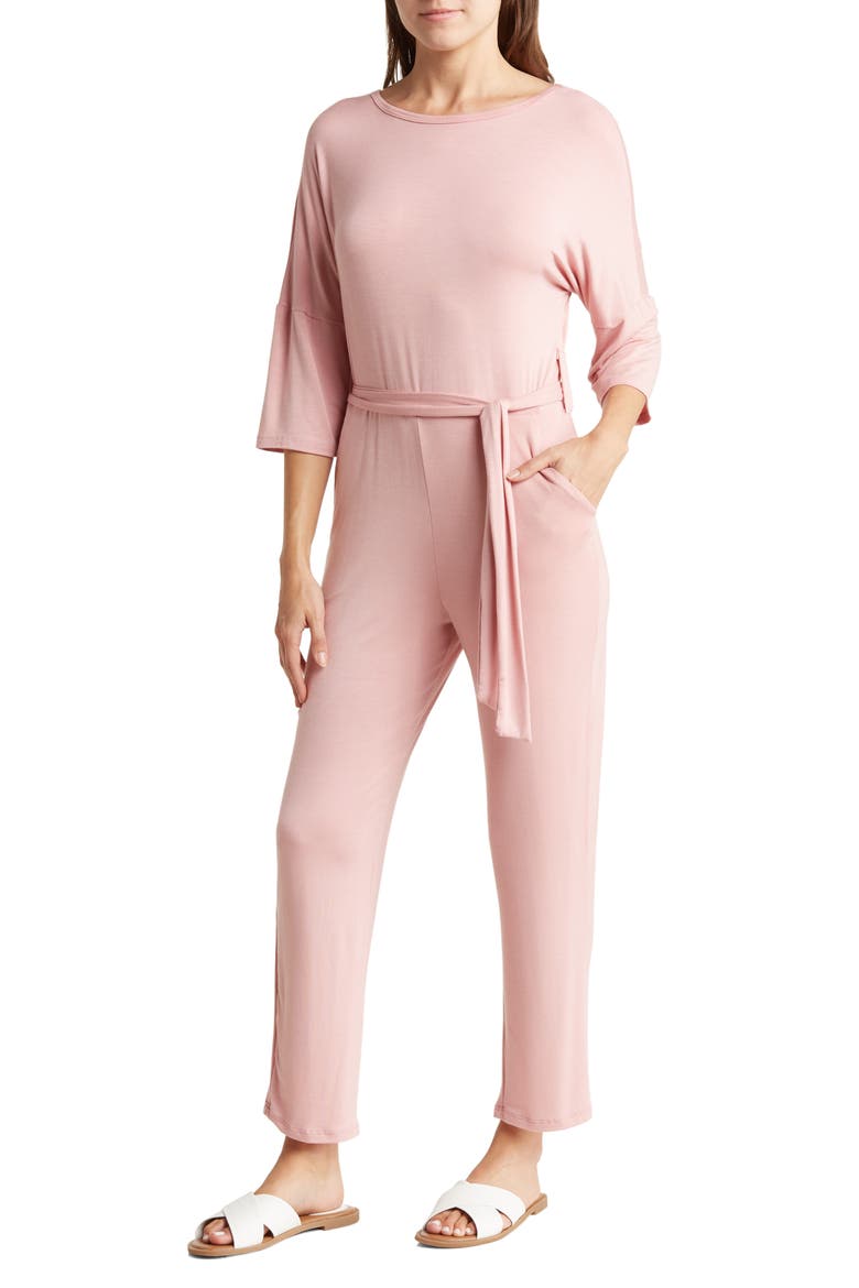 Tie Waist Jumpsuit, Main, color, MAUVE