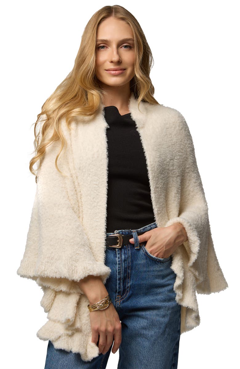 SAACHI Plush Capelet Pomcho, Alternate, color, Ivory