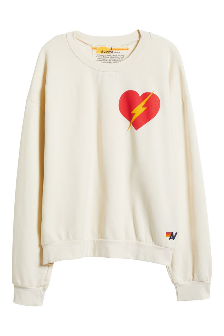 Bolt Heart Cotton Blend Sweatshirt, Alternate, color, VINTAGE WHITE