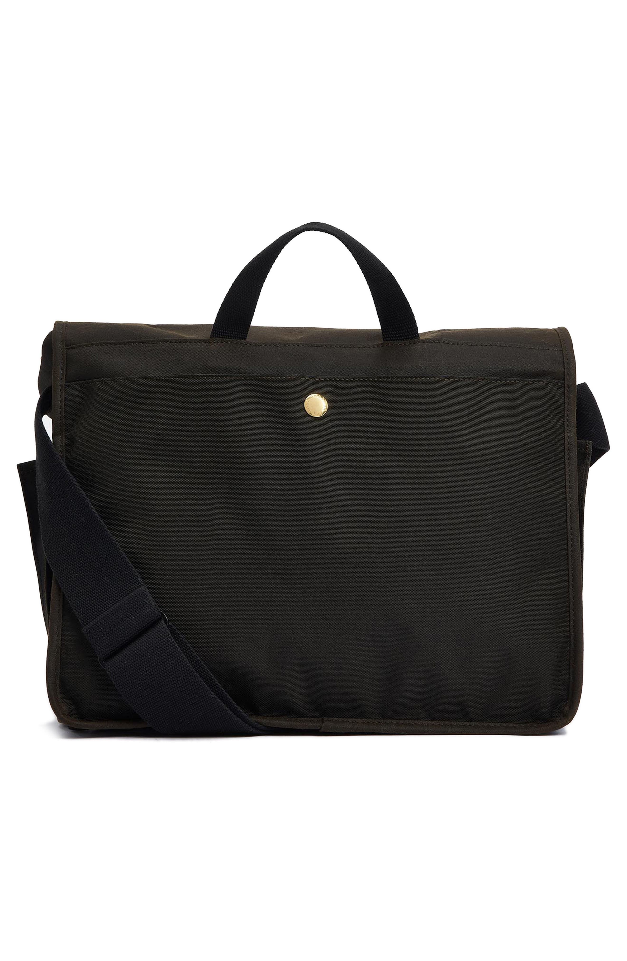 Barbour Field Water Resistant Waxed Cotton Messenger Bag, Alternate, color, Olive