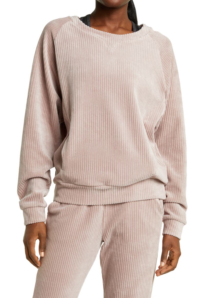 Plush Corduroy Crewneck Sweatshirt, Main, color, PINK SPHINX