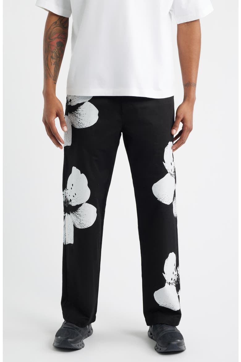 Flower Napoli Cotton Twill Pants, Main, color, BLACK