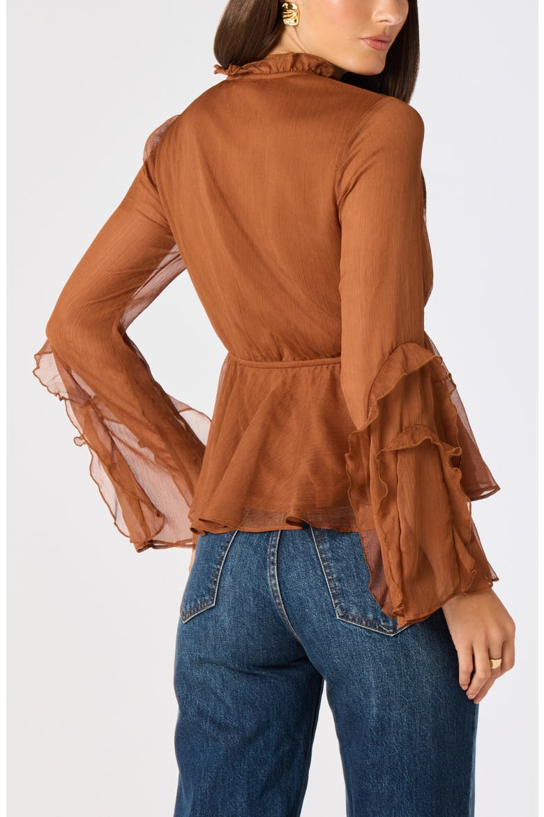 Tereasa Ruffle Tie Neck Peplum Top, Alternate, color, LIGHT BROWN
