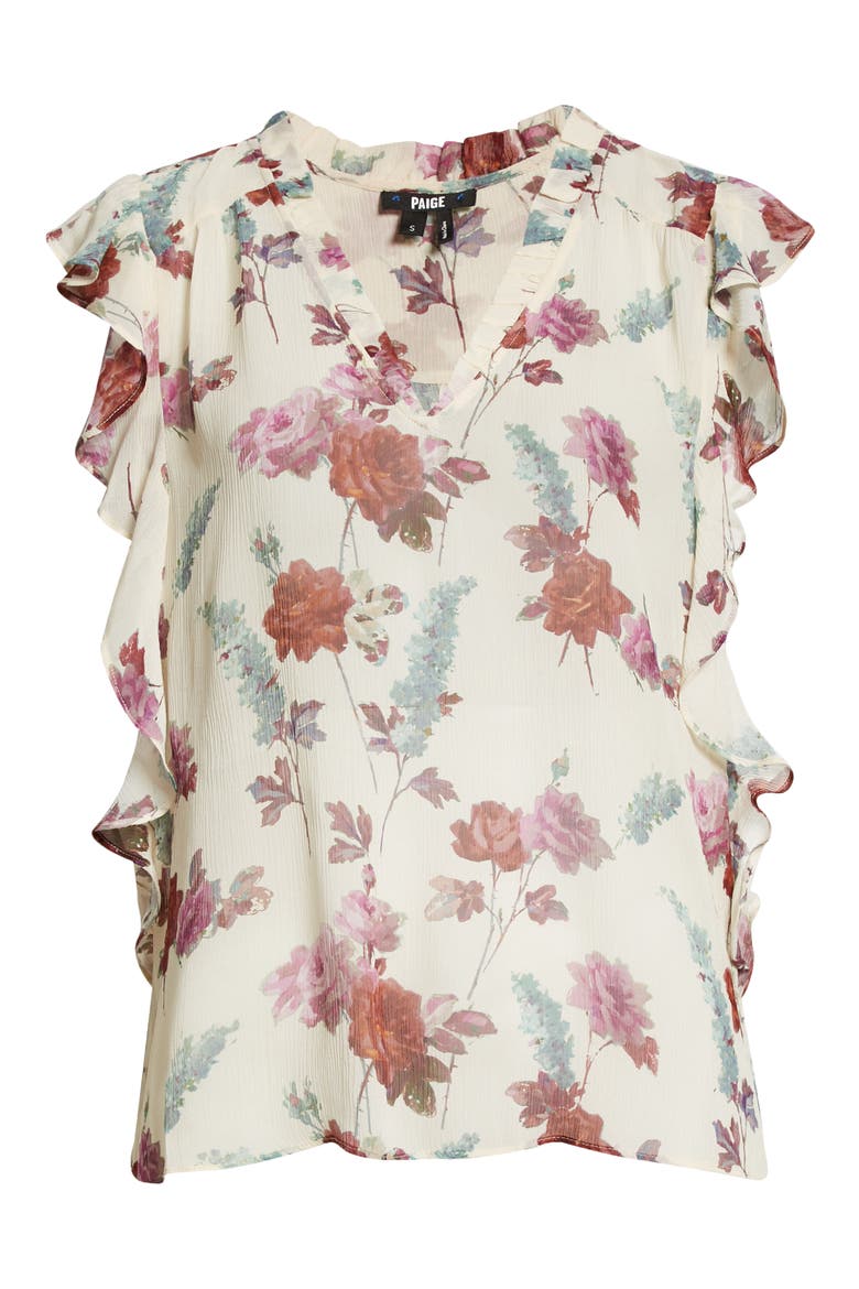 Genie Floral Print Ruffle Silk Top, Alternate, color, NUDE CREAM MULTI