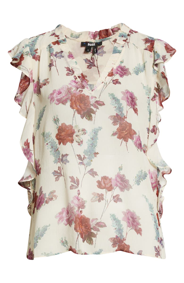 PAIGE Genie Floral Print Ruffle Silk Top, Alternate, color, 
