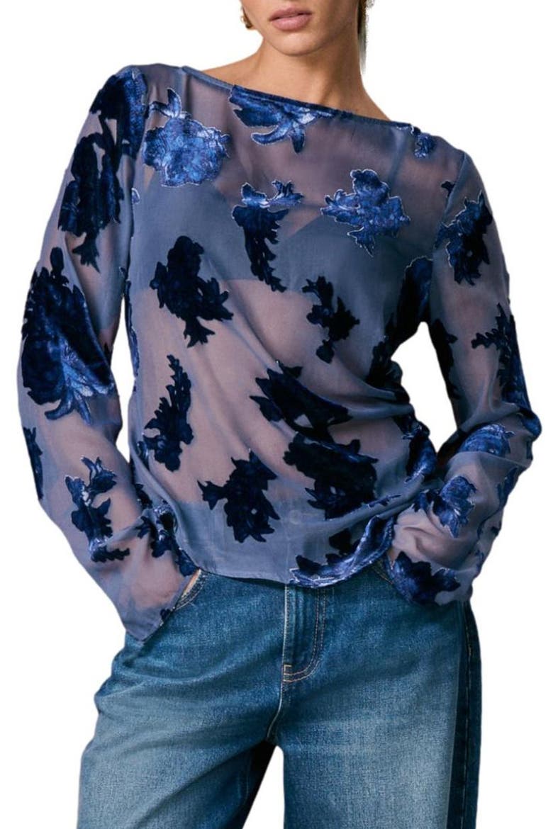 Flocked Mesh Top, Main, color, BLUE