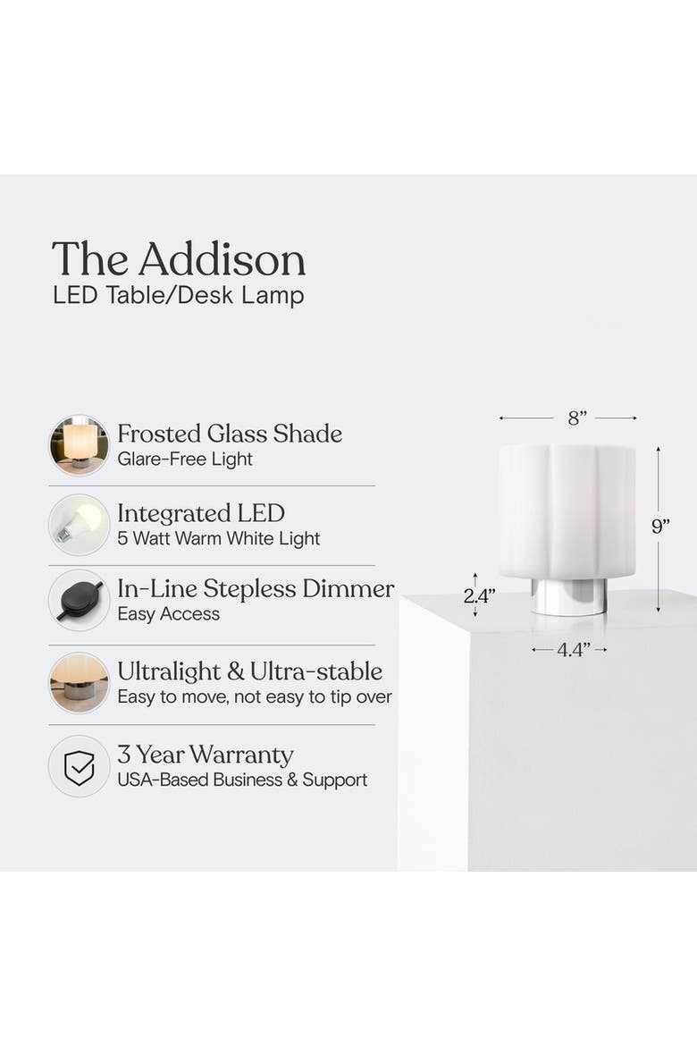 Addison 9" Chrome Matte Glass Integrated LED Table Lamp with Sliding Dimmer, Alternate, color, Chrome