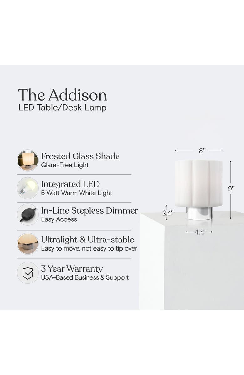 Brightech Addison 9" Chrome Matte Glass Integrated LED Table Lamp with Sliding Dimmer, Alternate, color, Chrome