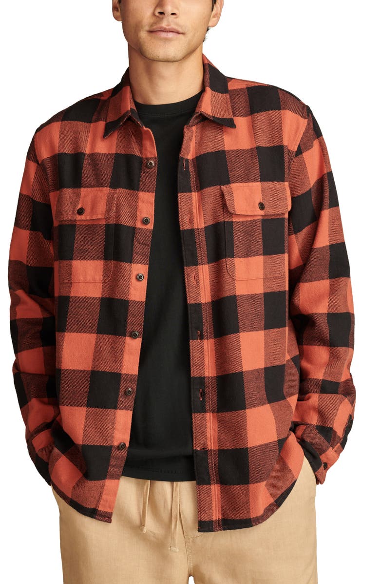 Lucky Brand Plaid Cloud Soft Flannel Button-Up Shirt, Main, color, Orange Multi