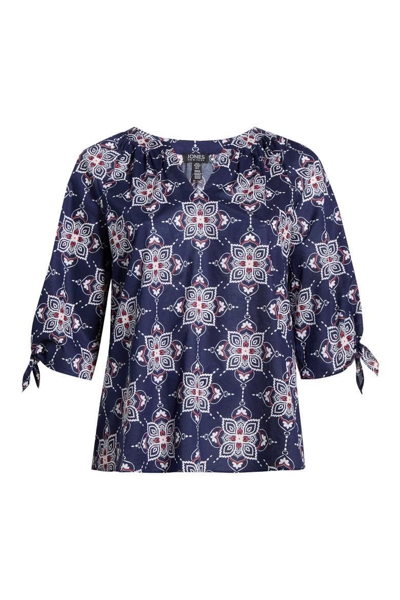 Printed Tie Cuff Raglan Sleeve Cotton Top, Alternate, color, PACIFIC NAVY MULTI