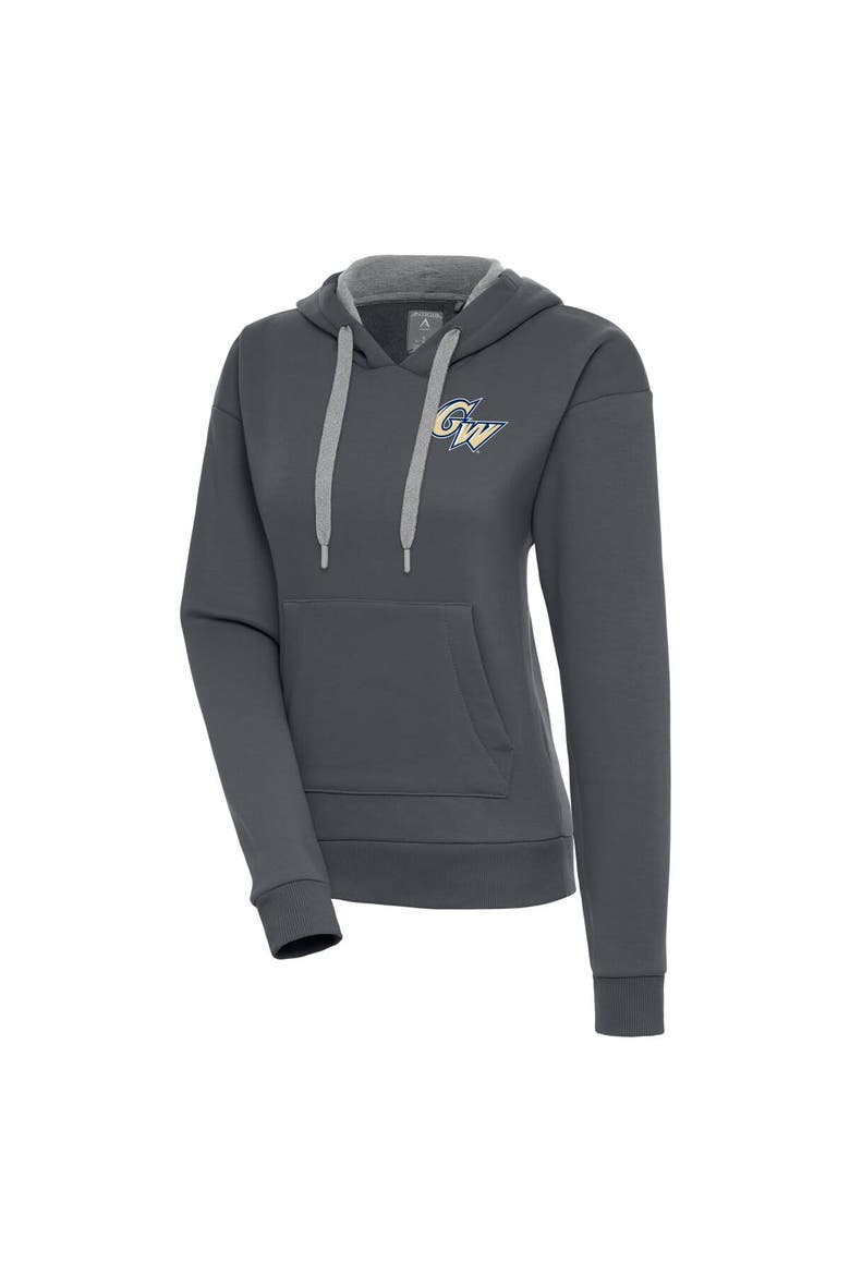 Women's Antigua  Charcoal George Washington University Victory Pullover Hoodie, Main, color, Charcoal